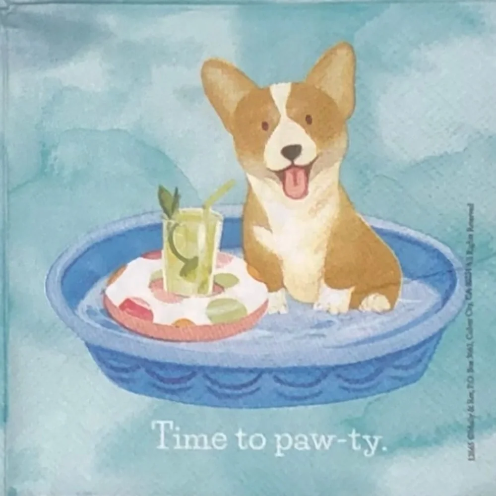 Molly & Rex Corgi Paw-Ty Dog Cocktail Beverage Napkins (12665), 40 ct